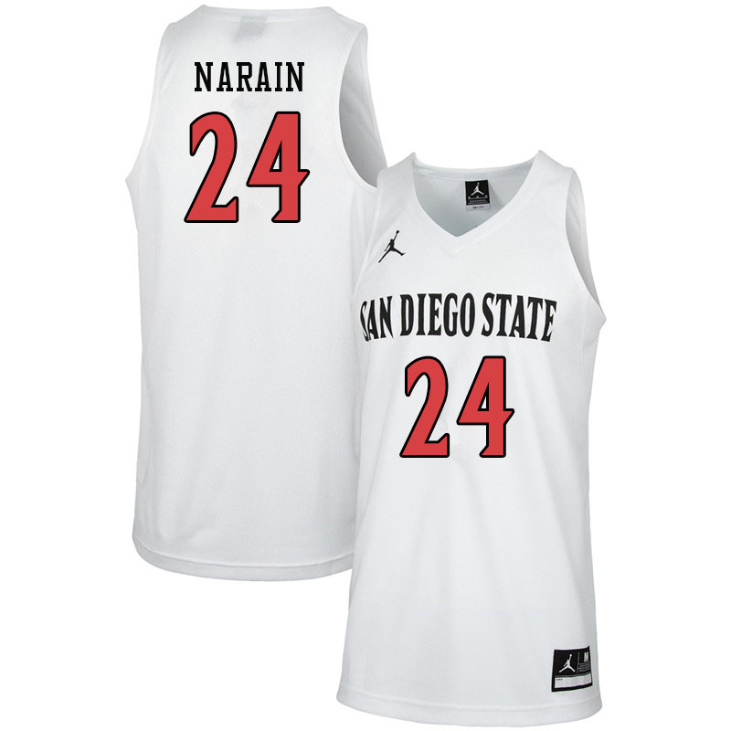 Jordan Brand Men #24 Nolan Narain San Diego State Aztecs College Basketball Jerseys-White